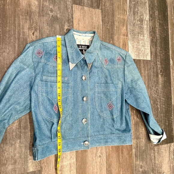 VTG 1990s SK Wear Beaded Embroidered Denim Jacket Button Up Boho Western Size 12 - Picture 6 of 9